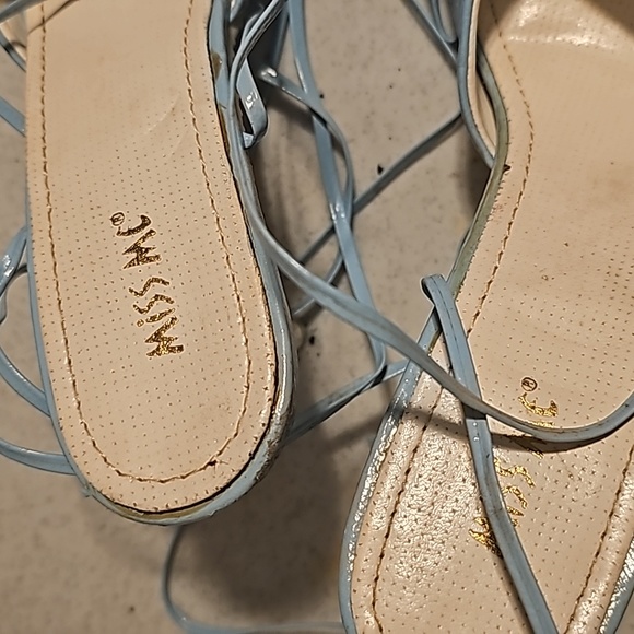 New "Kiss Me" Designer Lt. Blue Patent Sandals, Long Ankle/Leg Wrap Around Strap - Picture 4 of 5